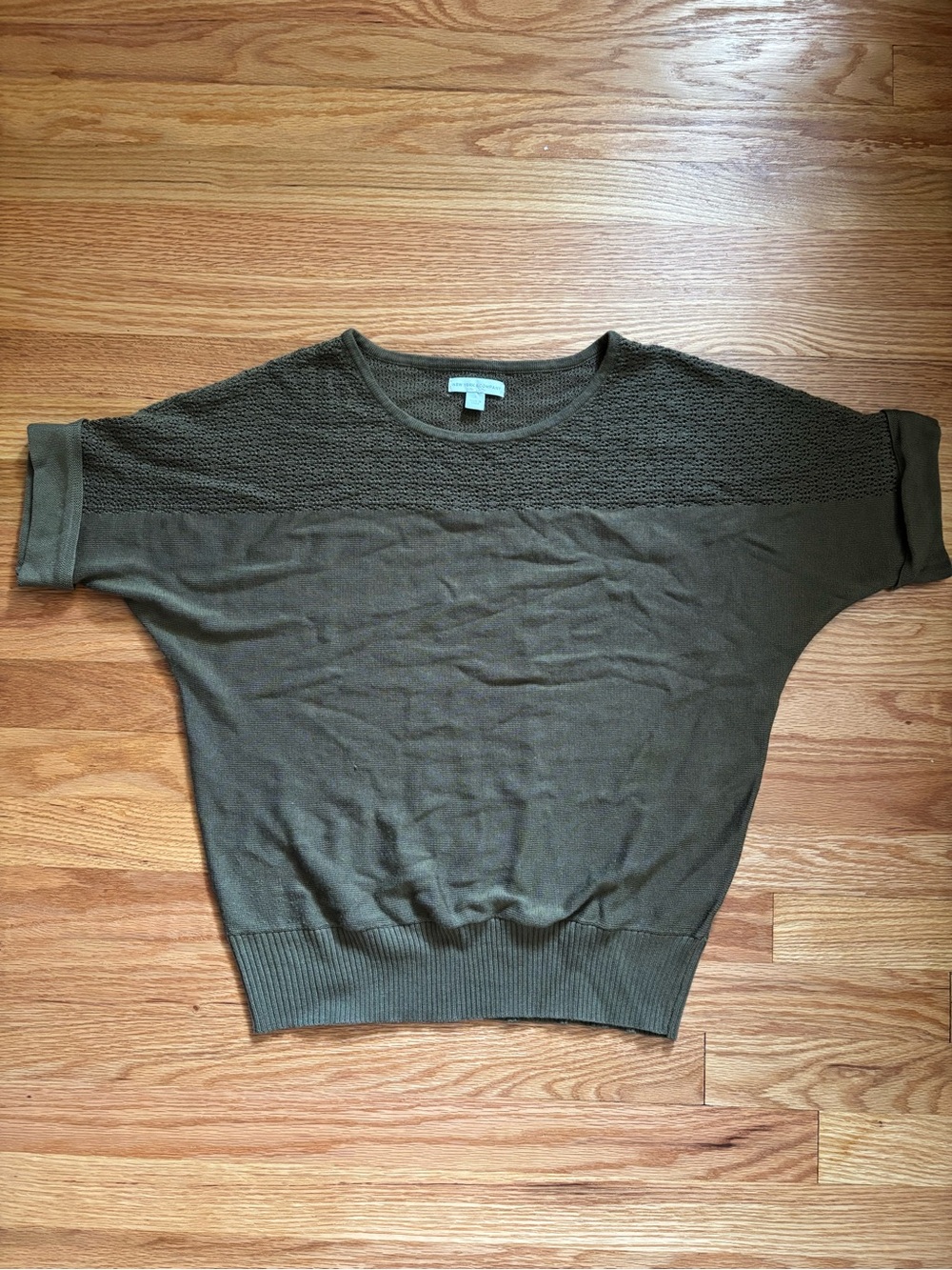 New York & Company Olive Green Textured Yoke Pullover